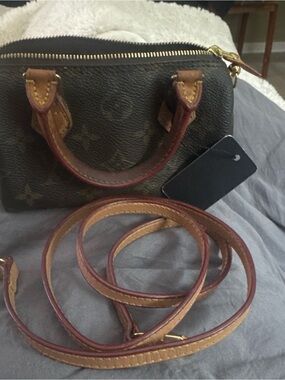 Louis Vuitton Brown Monogram Crossbody Mini Bag with Tan Leather Trim